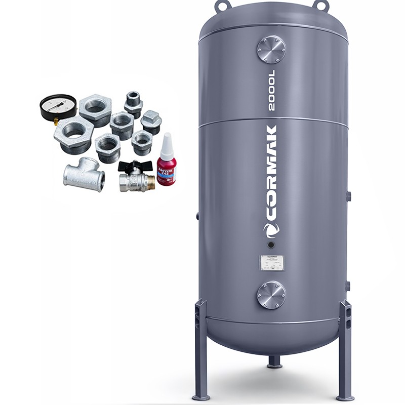 Sprężarka śrubowa THEOR 50 VSD 37kW 7000 l/min + osuszacz N50S + zbiornik 2000L | CORMAK