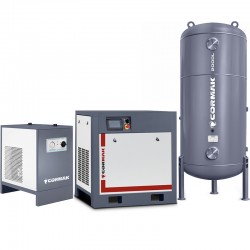 Sprężarka śrubowa z falownikiem THEOR 30 - 22kW - 3200 L/min. + Osuszacz ziębniczy N30S + Zbiornik ciśnieniowy pionowy 2000L - 