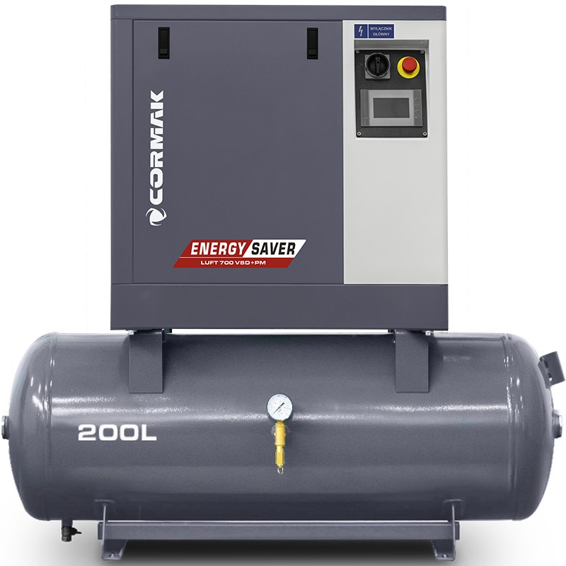 Sprężarka śrubowa na zbiorniku poziomym 200L - LUFT 700 VSD+PM 5,5kW 400V - 650 L/min
