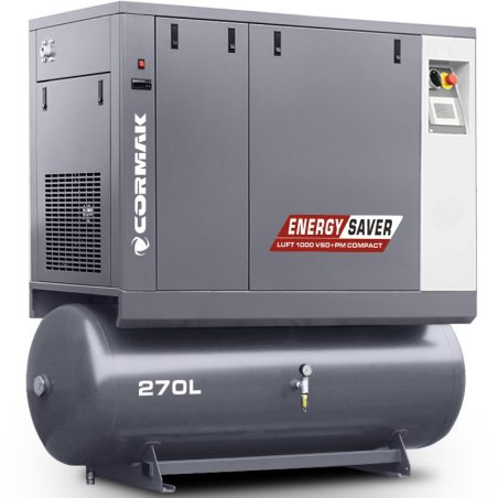 Sprężarka śrubowa z osuszaczem i zbiornikiem 270L - LUFT 1000 VSD+PM COMPACT 7,5kW - 950 L/min | Producent CORMAK
