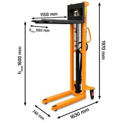 Wózek paletowy masztowy paleciak ręczny WRHS 1610 (udźwig 1000 kg, podnoszenie 1600 mm) | Producent CORMAK