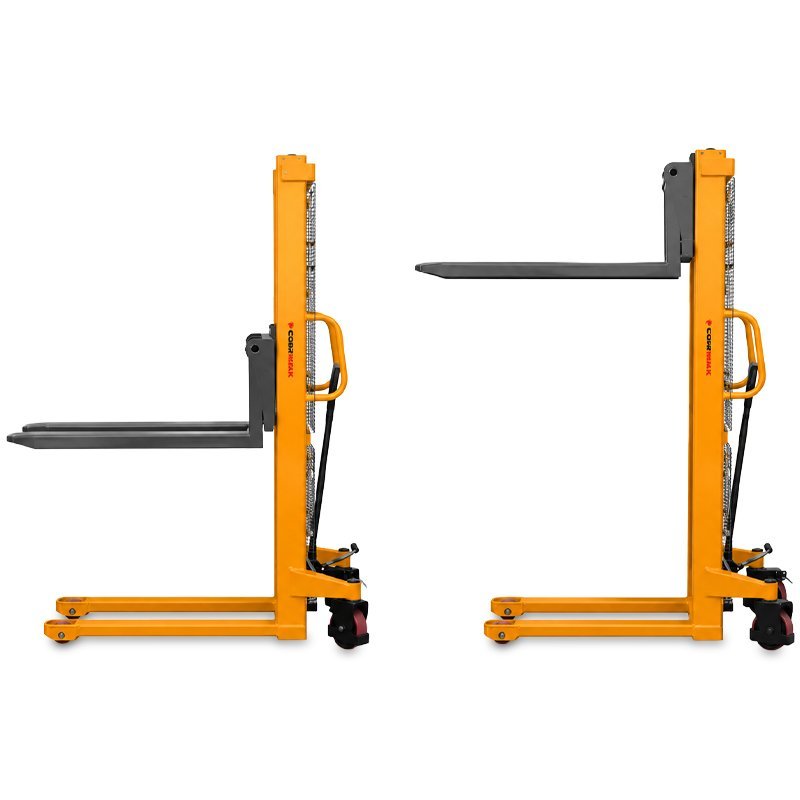 Masztowy wózek paletowy ręczny WRHS 1016 z regulowanymi widłami (udźwig 1000 kg, podnoszenie 1600 mm) | Producent CORMAK