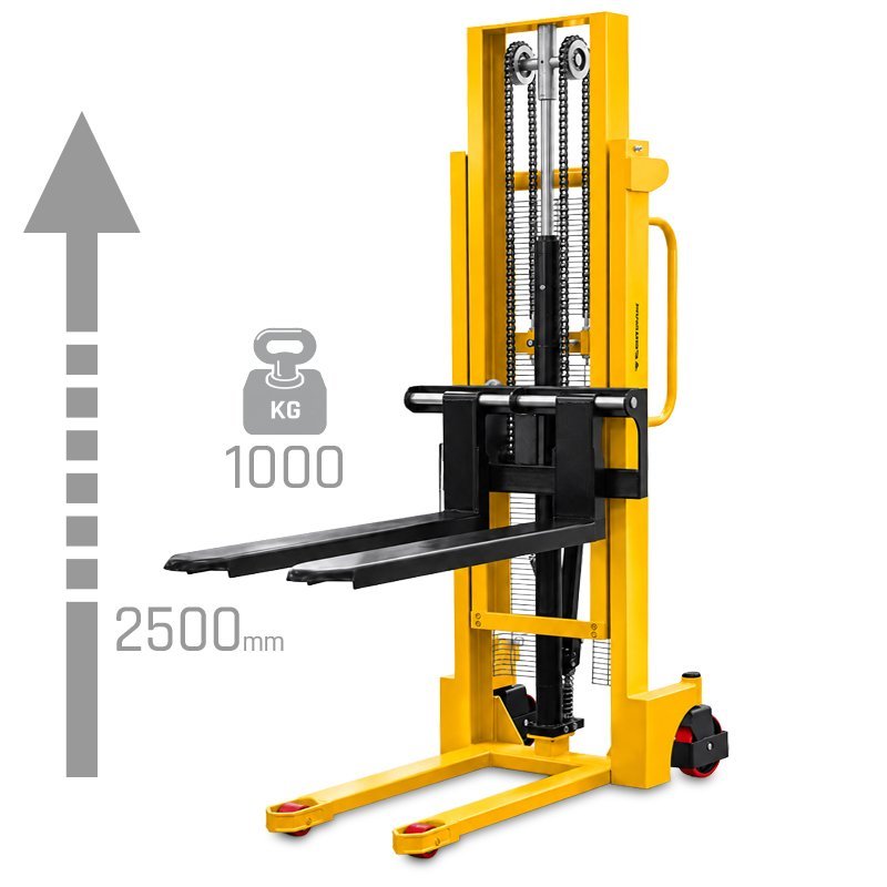 Wózek paletowy WRHS 1025 z regulowanymi widłami (udźwig 1000 kg, podnoszenie 2500 mm) | Producent CORMAK