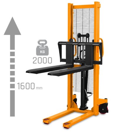 Masztowy wózek paletowy ręczny WRHS 2016 z regulowanymi widłami (udźwig 2000 kg, podnoszenie 1600 mm) | Producent CORMAK
