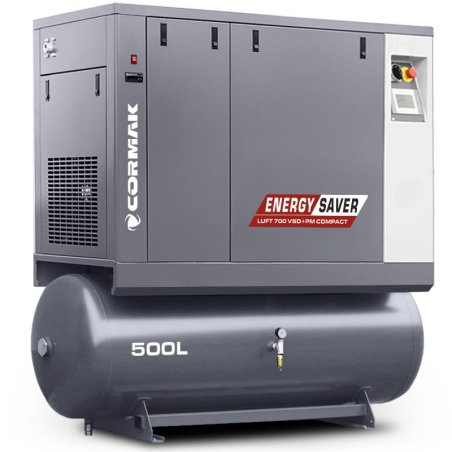 Sprężarka śrubowa z osuszaczem i zbiornikiem 500L - LUFT 700 VSD+PM COMPACT 5,5kW - 650 L/min | Producent CORMAK