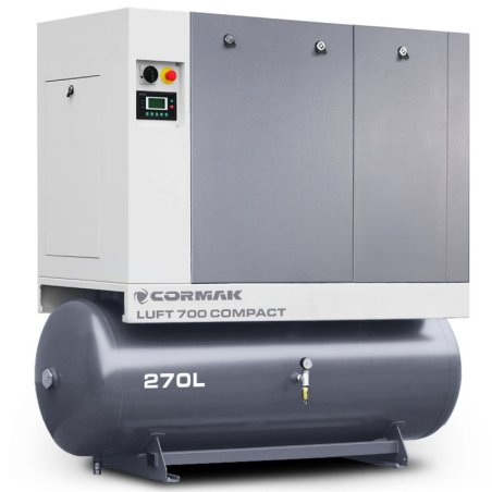 Sprężarka śrubowa z osuszaczem i zbiornikiem 270L - LUFT 700 COMPACT 5,5kW - 650 L/min | Producent CORMAK