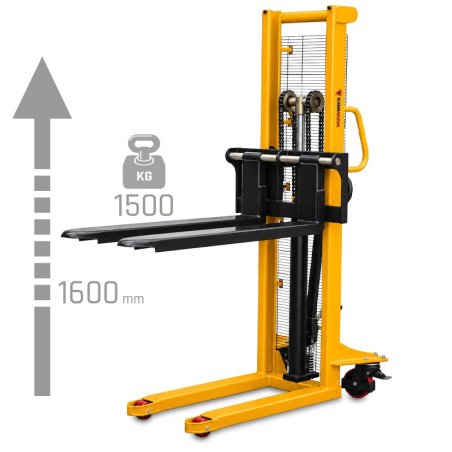 Masztowy wózek paletowy WRHS 1516 z regulowanymi widłami (udźwig 1500 kg, podnoszenie 1600 mm) | Producent CORMAK