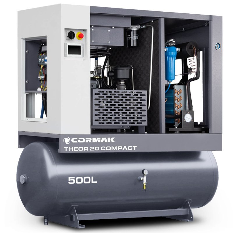 Sprężarka śrubowa z osuszaczem i zbiornikiem 500L - THEOR 20 COMPACT 15kW - 2000 L/min | Producent CORMAK