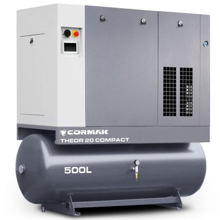 Sprężarka śrubowa z osuszaczem falownikiem i zbiornikiem 500L - THEOR 20 COMPACT 15kW - 2000 L/min | CORMAK