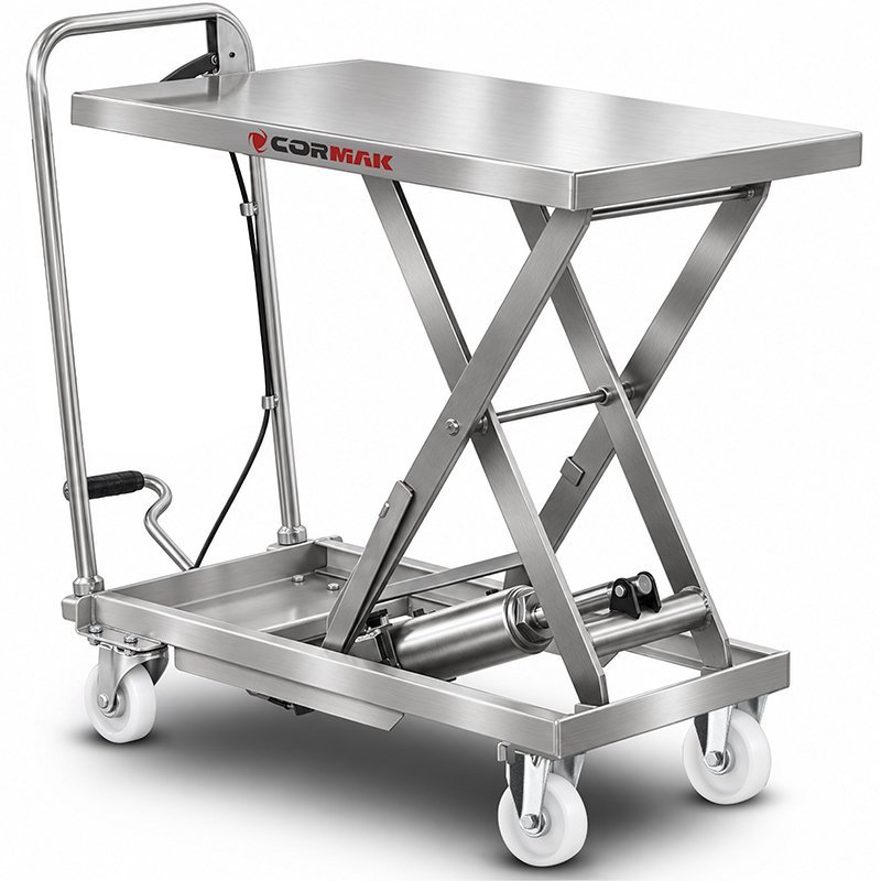 Wózek nożycowy platformowy ze stali nierdzewnej INOX TA1507 (150 kg, 720 mm) | Producent CORMAK