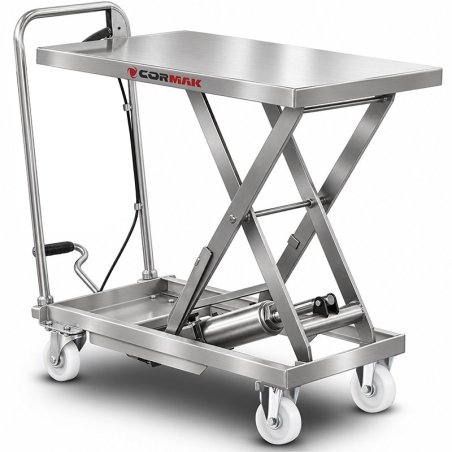 Wózek nożycowy platformowy ze stali nierdzewnej INOX TA1507 (150 kg, 720 mm) | Producent CORMAK